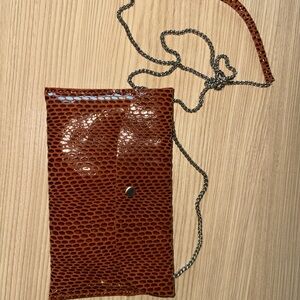 Sorial Brown Textured Crossbody with Silver Chain